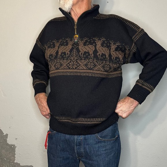 Vintage Heirloom Dale of Norway Reindeer Quarter-zip Pullover Sweater mens Large - Picture 7 of 10